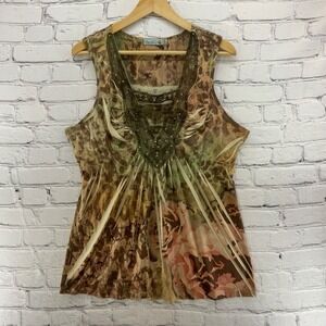 Unity Tank Top Sz‎ XL Brown Floral Print